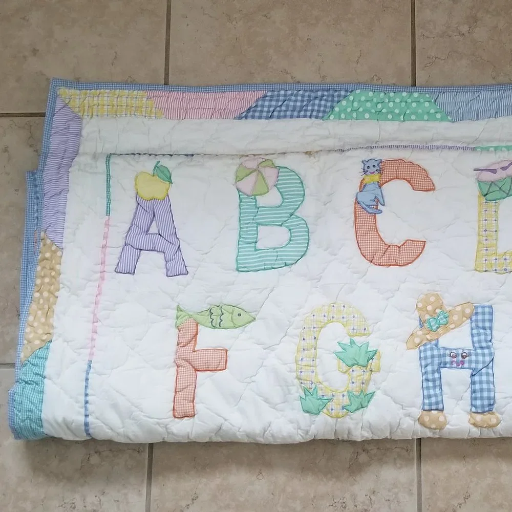 RARE KIDSLINE CLASSIC ALPHABET STRIPE BABY NURSERY CRIB COMFORTER QUILT THROW